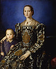 『エレオノーラ・ディ・トレドと息子ジョヴァンニ』(1544-1545年、アーニョロ・ブロンズィ―ノ)