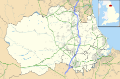 Mapa konturowa Durham, na dole nieco na prawo znajduje się punkt z opisem „Darlington”