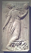 Bacchánsnő egy thürszosz pálcával, római dombormű (120–140)