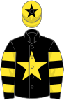 Black, yellow star, hooped sleeves, yellow cap, black star