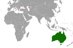 Map indicating locations of Australia and Azerbaijan