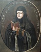 Dua istri Pyotr. Kiri: Yevdokiya Fyodorovna Lopukhina sebagai biarawati. Kanan: Yekaterina Alekseyevna