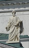 Statue of Saint Matthew by August Wredow at the roof of the Helsinki Cathedral