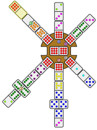 A double-nine domino is placed in the center of the hub as the "engine" to "open the station".