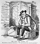 Cartoon of a Chinese man barred from entering the U.S.