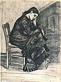 Mujer sentada, lápiz, pluma y pincel en tinta negra, marrón / sepia lavado, acuarela blanca opaca, rastros de cuadratura, sobre papel recogido (dos hojas), abril de 1882, Museo Kröller-Müller, Otterlo, Países Bajos (F935, JH143)