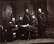 Командир 1-го батальона великий князь Сергей Александрович с четырьмя ротными командирами. 1887 г.