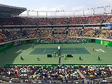 Olympijské tenisové centrum v Riu de Janeiru během olympiády 2016
