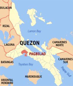 Map of Quezon with Pagbilao highlighted