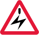 Electrified overhead cables warning sign