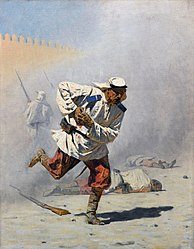 Верещагин В.В. Смертельно раненный. 1873 г. Виден белый чехол на кепи.