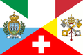 Italiaans (vlag van Italië, vlag van Vaticaanstad, vlag van Zwitserland en vlag van San Marino)