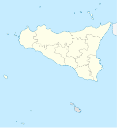 Mapa konturowa Sycylii, u góry po prawej znajduje się punkt z opisem „Tripi”