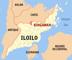 Mapa ng Iloilo na nagpapakita sa lokasyon ng Bingawan.