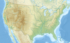 Mapa konturowa Stanów Zjednoczonych, na dole po prawej znajduje się punkt z opisem „Przylądek Canaveral”