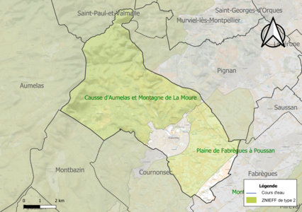 Carte des ZNIEFF de type 2 sur la commune.