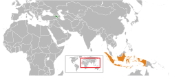 Map indicating locations of Armenia and Indonesia