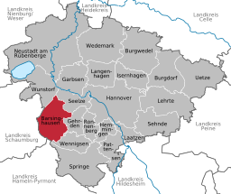 Läget för staden Barsinghausen i Region Hannover