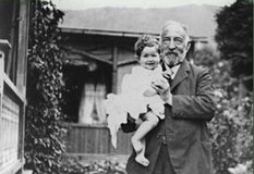 Photo of Hannah's grandfather, Max Arendt holding Hannah. Date unknown, probably aged 3-4