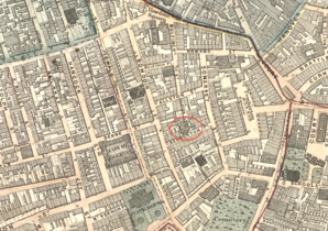 Detail of map of Boston, 1852, showing location of church