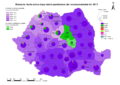 Επαρχίες με πλειοψηφία Ρουμάνων (με μωβ χρώμα) (απογραφή 2011)
