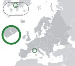 Location o  Monaco  (green) on the European continent  (green & dark grey)