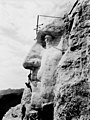 Construction on the George Washington portrait at Mount Rushmore, c. 1932.