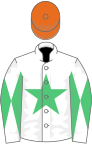 White, emerald green star, diabolo on sleeves, orange cap