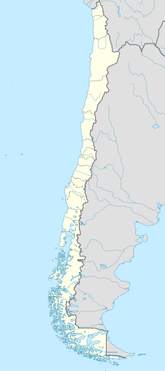 Mapa konturowa Chile, u góry znajduje się punkt z opisem „Obserwatorium Las Campanas”