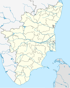 Mapa konturowa Tamilnadu, po prawej znajduje się punkt z opisem „Velankanni”