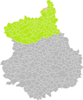 Position d'Anet (en rose) dans l'arrondissement de Dreux (en vert) au sein du département d'Eure-et-Loir (grisé).