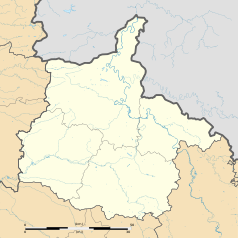 Mapa konturowa Ardenów, u góry znajduje się punkt z opisem „Aubrives”