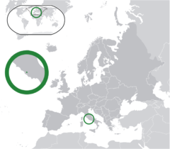 Položaj  Vatikan  (zelena) in Evropa  (tamnosivo)  —  [Legend]