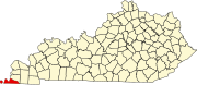 Harta statului Kentucky indicând comitatul Fulton