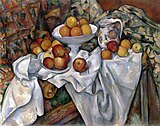 Natură moartă cu mere și portocale - Paul Cézanne; ulei pe pânză (1895-1900), Muzeul Orsay, Paris.