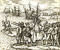 Drawing of Columbus landing on Hispaniola