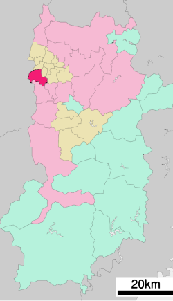 Location of Kashiba in Nara Prefecture