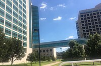 The research buildings adjacent to the Simmons Cancer Center