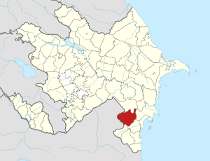 Mapa do Azerbaijão mostrando o distrito de Jalilabad