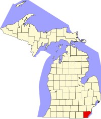 Map of Michigan highlighting Monroe County