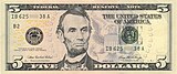 Линкольн на банкноте 5 долларов США