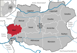 Läget för staden Werl i Kreis Soest