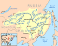 Mapa del ríu Amur onde ta a la derecha Jabárovsk (Khabarovsk)