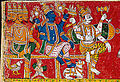 Trimurti – akwarela na płótnie z hinduskiej świątyni w Andhra Pradesh (lata 1850–1900) – Brahma, Wisznu, Mahesz (Śiwa)