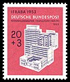 Westdeutsche Briefmarke (1953) mit den Neubauten des Fernmeldeamtes