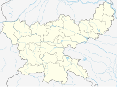 Mapa konturowa Jharkhandu, blisko centrum na prawo znajduje się punkt z opisem „Bokaro Steel City”