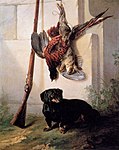 Jean-Baptiste Oudry: Tessins tax Pehr, alternativt Taxen Pehr med jaktbyte, signerad och daterad Paris 1740, olja på duk, 135 × 109 cm. Nationalmuseum, Stockholm.