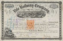 1869 stock certificate of the Erie Railroad, signed by Jay Gould