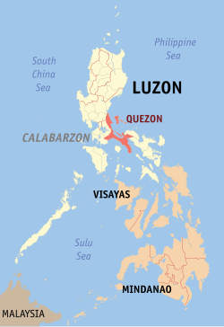 Mapa iti Filipinas a mangipakita ti pakasarakan iti Quezon.