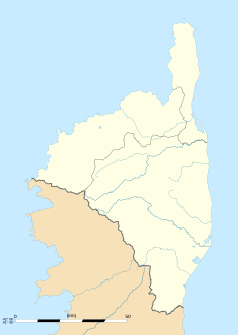 Mapa konturowa Górnej Korsyki, blisko centrum po prawej na dole znajduje się punkt z opisem „Poggio-di-Venaco”